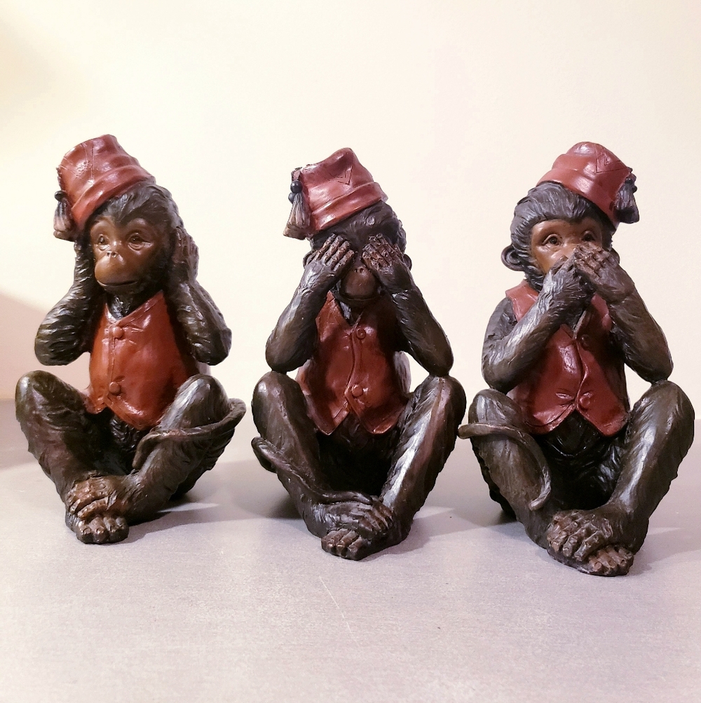 Vtg No Evil Wise Monkeys 7" Figurines Set - Picture 1 of 3